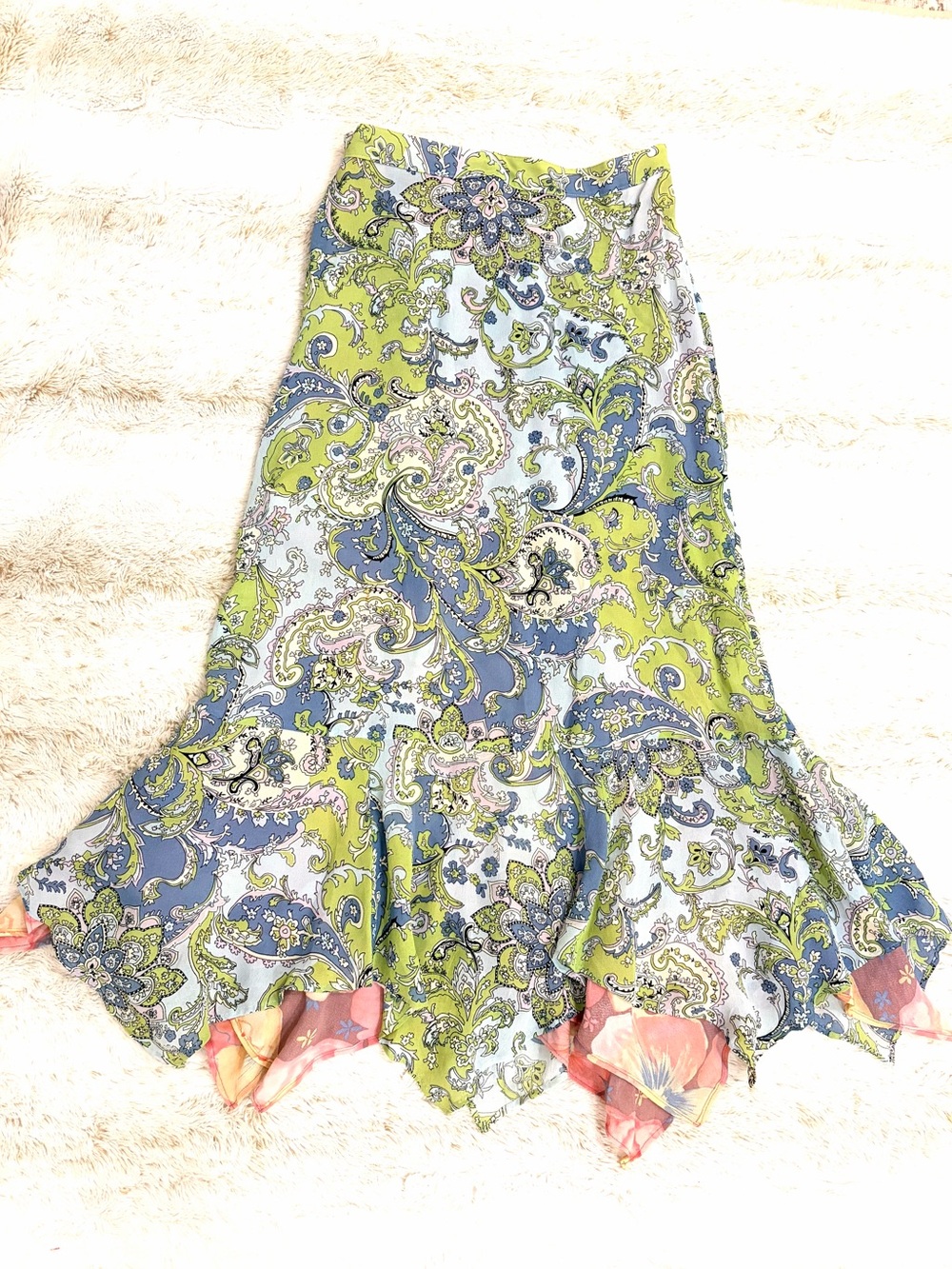 🧚🏼 Vintage Y2K Reversible Fairycore Paisley Floral Handkerchief Hem Maxi Skirt S
